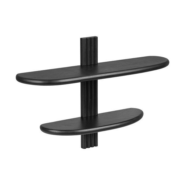 Juodos spalvos iš ąžuolo masyvo kelių aukštų sieninė lentyna 65 cm Aliano – House Nordic