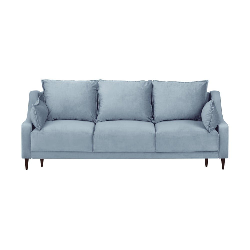 Šviesiai mėlyna aksominė sofa-lova su daiktadėže Mazzini Sofas Freesia, 215 cm