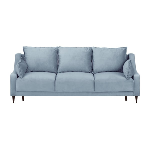 Šviesiai mėlyna aksominė sofa-lova su daiktadėže Mazzini Sofas Freesia, 215 cm