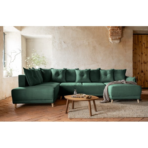 Sulankstoma kampinė sofa iš kordinio velveto žalios spalvos (su kairiuoju kampu/„U“ formos) Lazy Lukka – Miuform-image-4