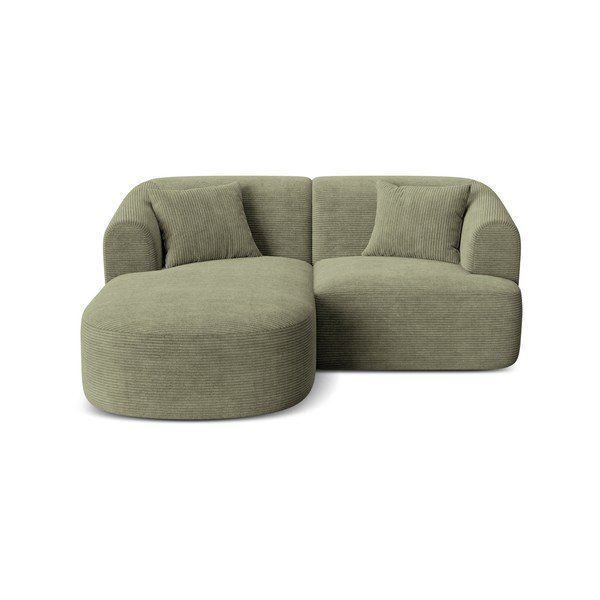 Žalios spalvos kampinė sofa iš kordinio velveto (su kairiuoju kampu/su gultu) Campi – Cosmopolitan Design
