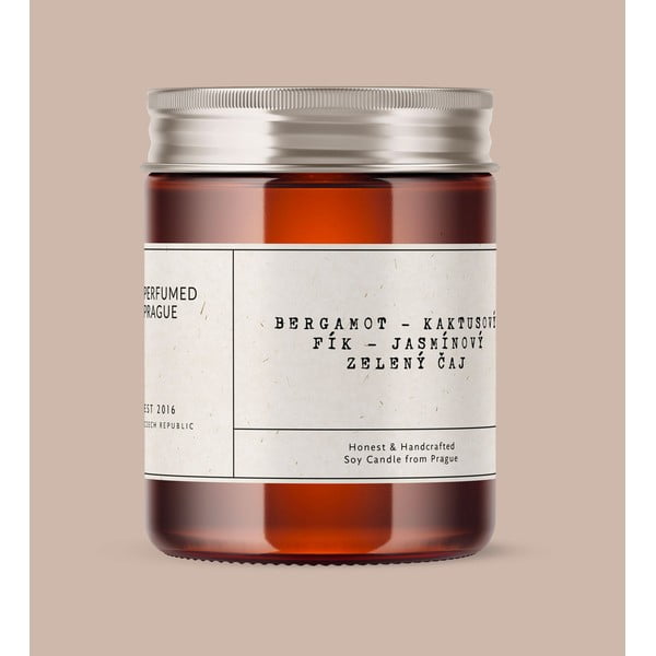 Aromatinė žvakė iš sojų vaško degimo laikas 40 h #46 Bergamot, Jasmine, Opuncia – Perfumed Prague-image-1