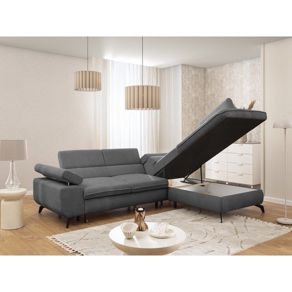 Pilkos spalvos kampinė sofa iš šenilinio audinio (su dešiniuoju kampu/„L“ formos) Marbeya  – Ropez-image-4