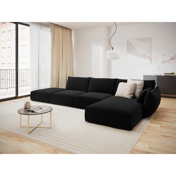 Juodos spalvos iš velveto kampinė sofa (su dešiniuoju kampu/su gultu) Vanda – Mazzini Sofas-image-1