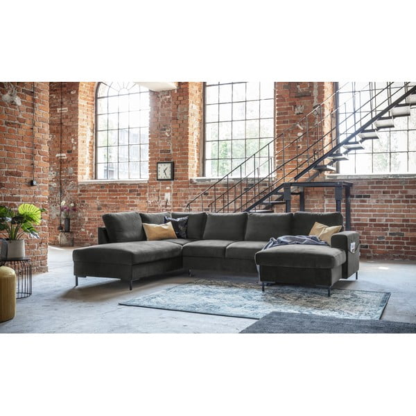 Tamsiai pilka aksominė U formos sofa Miuform Lofty Lilly, kairysis kampas-image-3