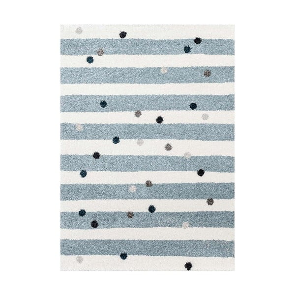 Baltai mėlynas antialerginis vaikiškas kilimas 230x160 cm Stripes nad Dots - Yellow Tipi