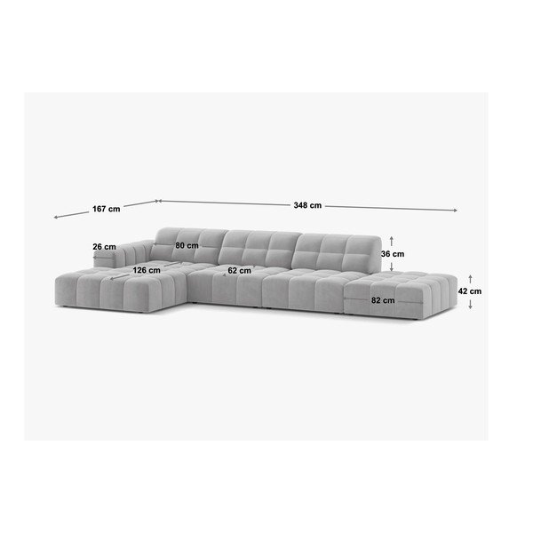 Pilkos spalvos kampinė sofa iš šenilinio audinio (su kairiuoju kampu/su gultu) Chicago – Cosmopolitan Design-image-4