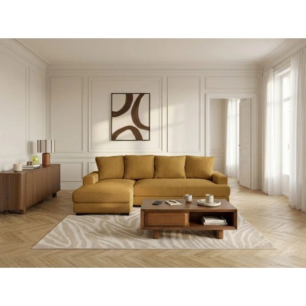 Geltonos spalvos sulankstoma/su sandėliavimo vieta kampinė sofa iš kordinio velveto (su kairiuoju kampu/su gultu) Campi – Bobochic Paris-image-2