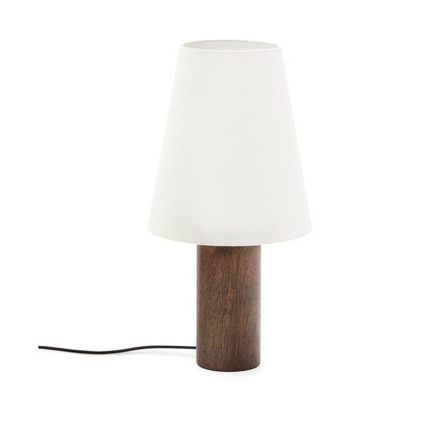 Baltos spalvos/tamsios natūralios spalvos stalinis šviestuvas (aukštis 49,5 cm) su tekstiliniu gaubtu Marga – Kave Home