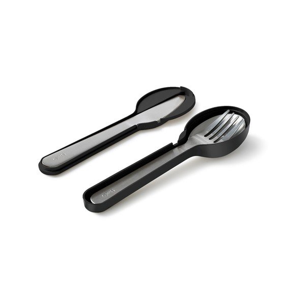 Juodos spalvos/sidabrinės spalvos kelioninių stalo įrankių rinkinys iš nerūdijančio plieno 3 vnt. To Go – Lékué-image-2