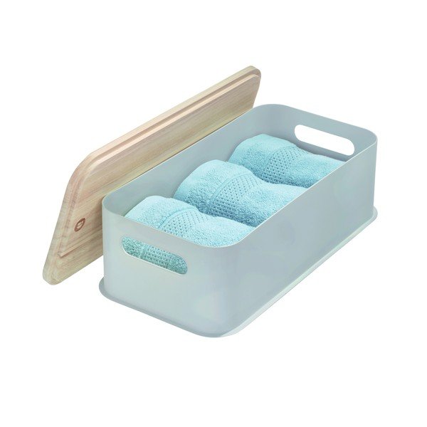 Pilka dėžutė su dangteliu pagaminta iš paulovnijos medienos iDesign Eco Handled, 21,3 x 43 cm-image-3