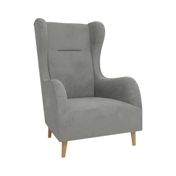 Krėslas šviesiai pilkos spalvos su atlošu iš velveto Carole – Ropez