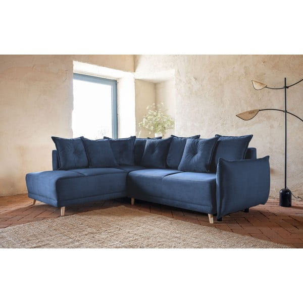 Sulankstoma kampinė sofa iš kordinio velveto tamsiai mėlynos spalvos (su kairiuoju kampu) Lazy Lukka – Miuform-image-3