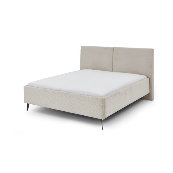 Smėlio spalvos dvigulė lova audiniu dengta su sandėliavimo vieta su lovos grotelėmis 180x200 cm Lando – Meise Möbel