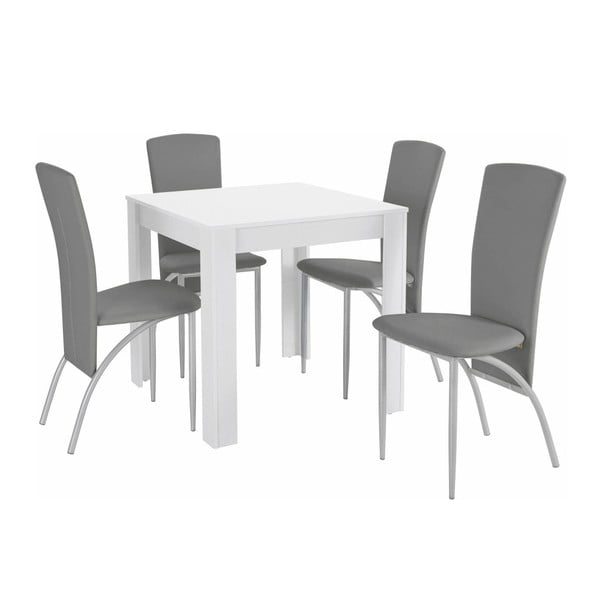 Valgomojo stalo ir 4 pilkų valgomojo kėdžių komplektas "Støraa Lori Nevada Duro White Light Grey