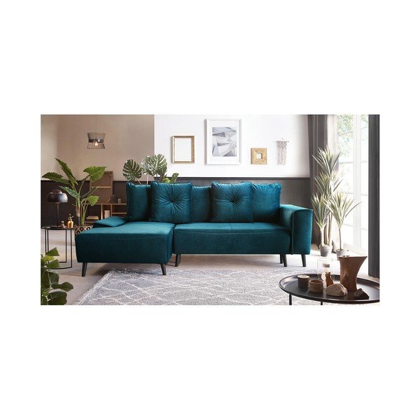 "Bobochic Paris Hera Bis" benzininio aksomo kampinė sofa-lova, kairysis kampas-image-4