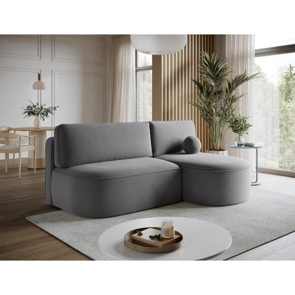 Pilkos spalvos sulankstoma/su sandėliavimo vieta kampinė sofa iš velveto (su dešiniuoju kampu/su gultu) Livosa – ELTAP-image-2