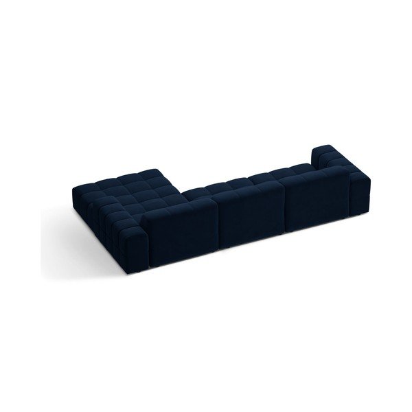 Tamsiai mėlynos spalvos kampinė sofa iš velveto (su dešiniuoju kampu/su gultu) Chicago – Cosmopolitan Design-image-2