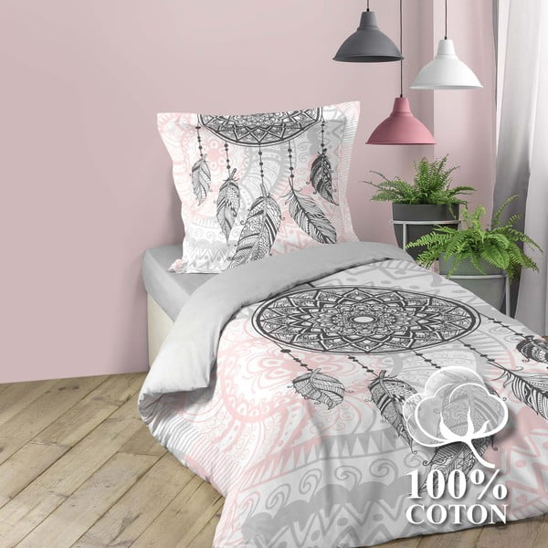 Iš medvilnės viengulė patalynė baltos spalvos/rožinės spalvos 140x200 cm Namaste – douceur d'intérieur-image-1