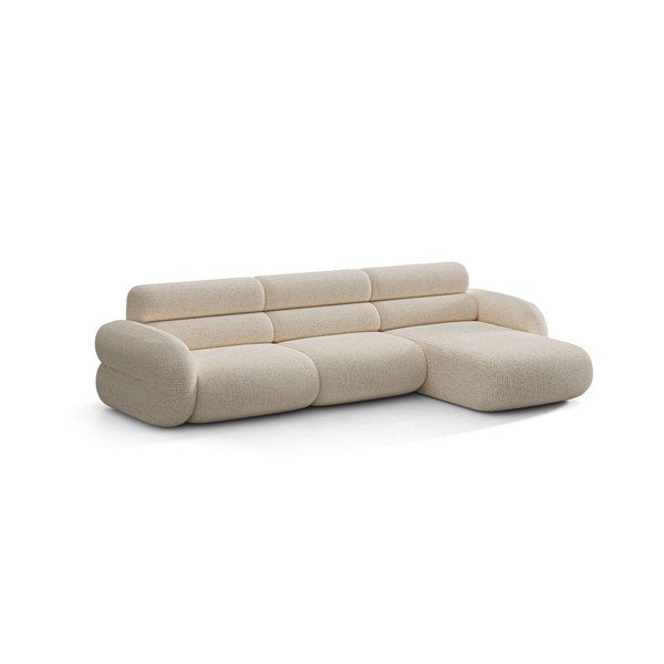 Kreminės spalvos kampinė sofa iš šenilinio audinio (su dešiniuoju kampu/su gultu) Neo – Micadoni 