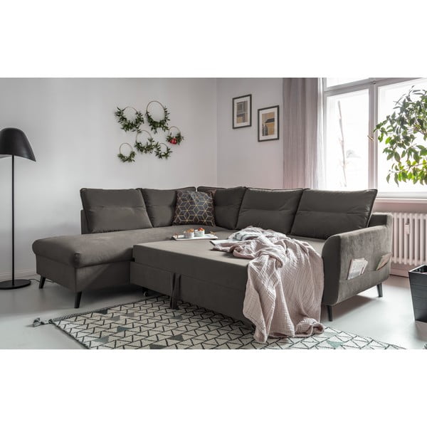 Tamsiai pilka aksominė kampinė sofa-lova Miuform Stylish Stan L, kairysis kampas-image-4