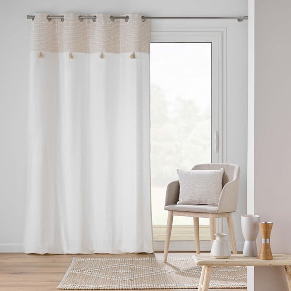 Baltos spalvos/smėlio spalvos iš medvilnės mišinio užuolaida 140x240 cm Milano – douceur d'intérieur-image-3