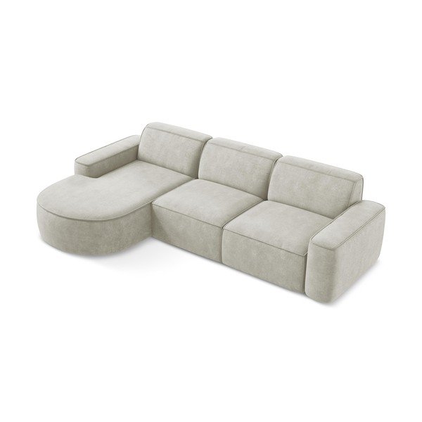 Kreminės spalvos iš šenilinio audinio kampinė sofa (su kairiuoju kampu/su gultu) Omao – Makamii-image-4