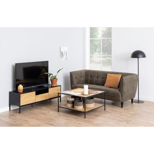 TV spintelė juodos spalvos/natūralios spalvos iš ąžuolo 140x45 cm Seaford – Actona-image-1