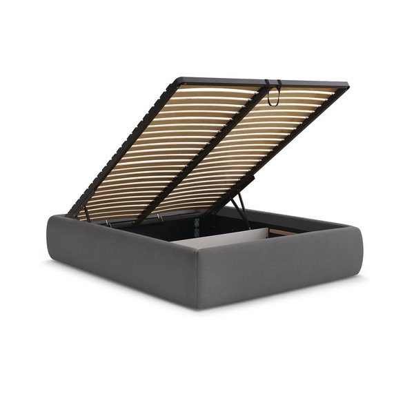 Tamsiai pilkos spalvos dvigulė lova audiniu dengta su sandėliavimo vieta/be galvūgalio su lovos grotelėmis 180x200 cm Inera – Bobochic Paris-image-3