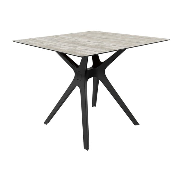 Valgomasis stalas su juodomis kojomis ir stikliniu stalviršiu, tinkamas naudoti lauke "Resol Vela", 90 x 90 cm