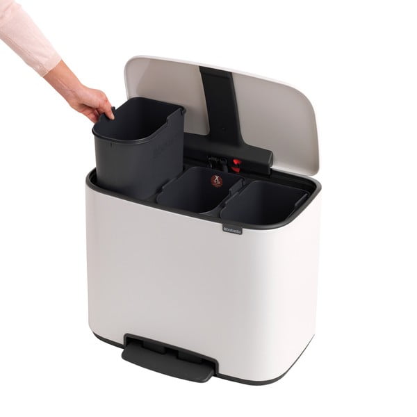 Iš plieno šiukšliadėžė baltos spalvos rūšiavimui/su pedalu 33 l Bo – Brabantia-image-3