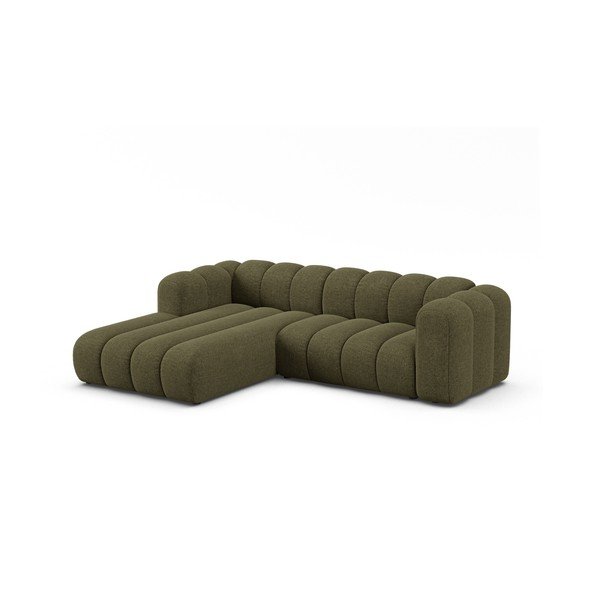 Žalios spalvos kampinė sofa iš šenilinio audinio (su kairiuoju kampu/su gultu) Lupine – Micadoni -image-1