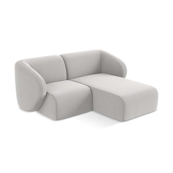 Šviesiai pilkos spalvos kampinė sofa iš velveto (su dešiniuoju kampu/su gultu) Lani – Makamii-image-2