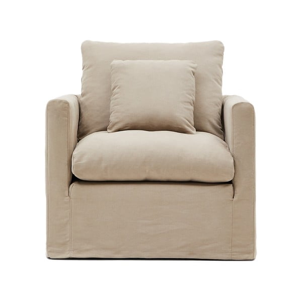Iš lino krėslas smėlio spalvos Nora – Kave Home-image-2