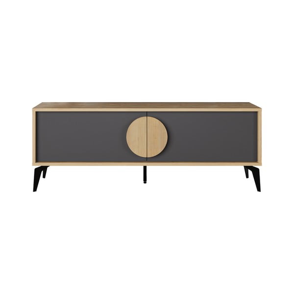 TV spintelė juodos spalvos/natūralios spalvos iš ąžuolo 140x51 cm Vae – Marckeric