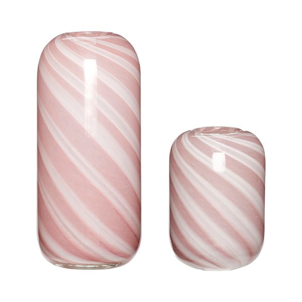 2 rožinės ir baltos spalvos stiklinių vazų rinkinys Hübsch Candy