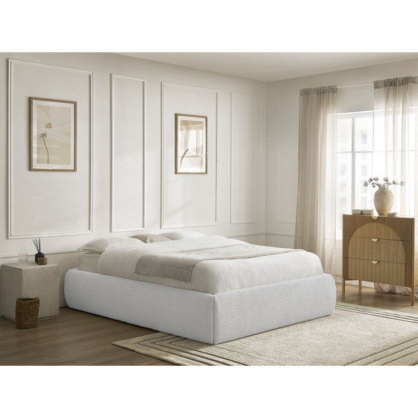 Šviesiai pilkos spalvos dvigulė lova audiniu dengta su sandėliavimo vieta/be galvūgalio su lovos grotelėmis 180x200 cm Inera – Bobochic Paris-image-1