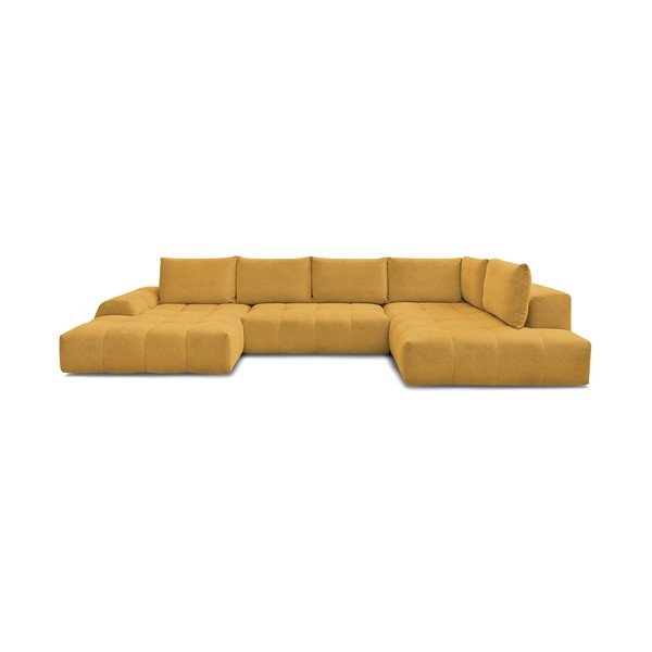 Garstyčių spalvos iš šenilinio audinio sulankstoma/su sandėliavimo vieta kampinė sofa (su dešiniuoju kampu/„U“ formos) Everest – Bobochic Paris