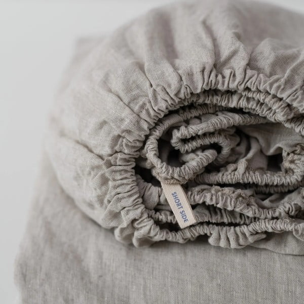 Iš lino paklodė smėlio spalvos su guma 160x200 cm Melange – Linen Tales-image-2