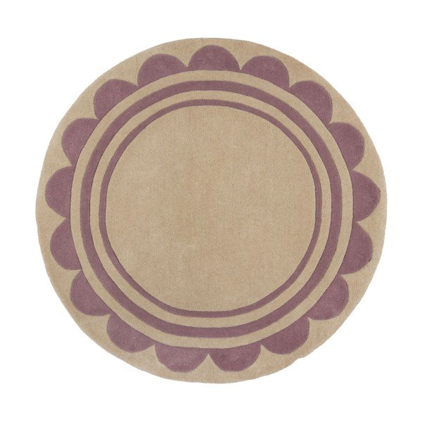 Rankų darbo iš vilnos apvalios formos kilimas violetinės spalvos/natūralios spalvos ø 120 cm Lois Scallop – Flair Rugs