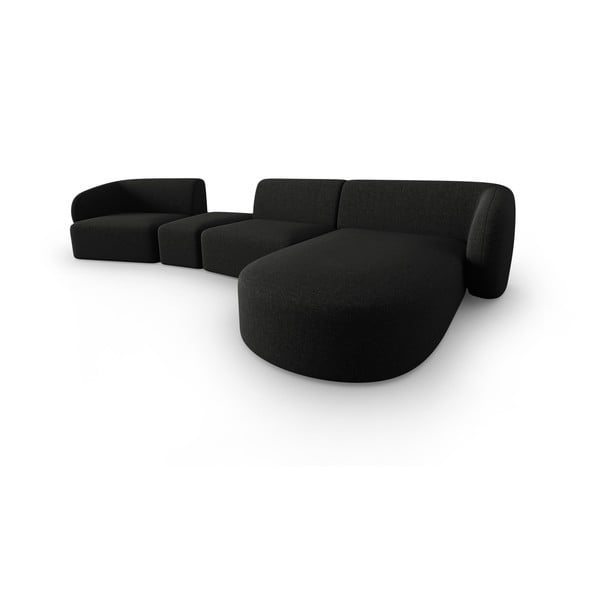 Juodos spalvos iš šenilinio audinio kampinė sofa (su dešiniuoju kampu/su gultu) Paolo – Milo Casa-image-2