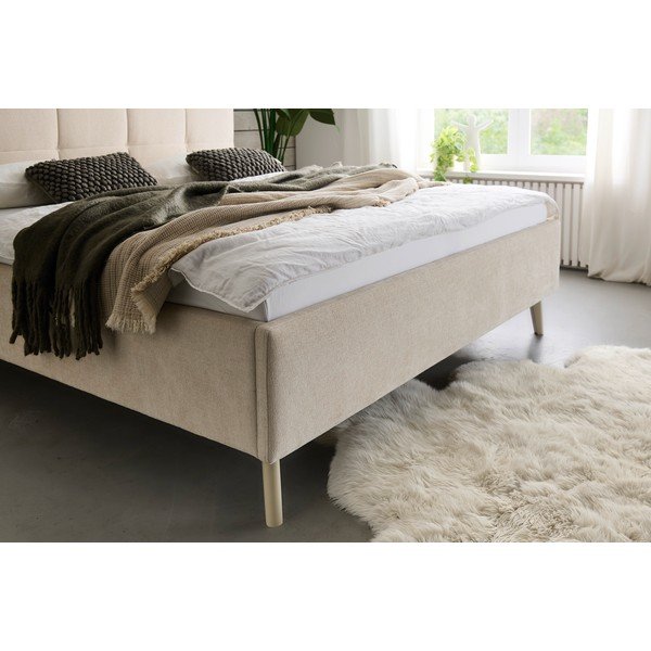 Smėlio spalvos dvigulė lova audiniu dengta su sandėliavimo vieta su lovos grotelėmis 180x200 cm Nova – Meise Möbel-image-4