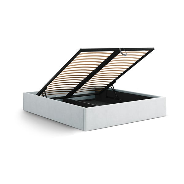 Šviesiai pilkos spalvos dvigulė lova audiniu dengta su sandėliavimo vieta/be galvūgalio su lovos grotelėmis 200x200 cm Susan – Micadoni -image-3