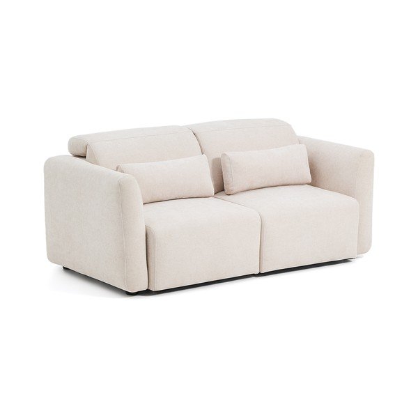 Smėlio spalvos reguliuojama sofa iš šenilinio audinio su gultu 180 cm Lares – Kave Home-image-3