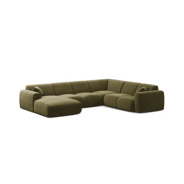 Šviesiai žalios spalvos kampinė sofa iš velveto („U“ formos) Molino – Micadoni 