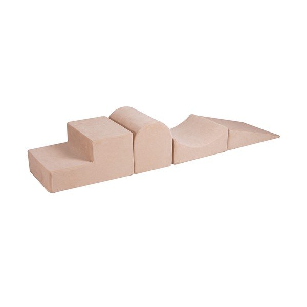 Kreminės spalvos iš aksomo putų žaidimų aikštelė 4 vnt. aukštis 30 cm 45x193 cm Montessori – Meowbaby
