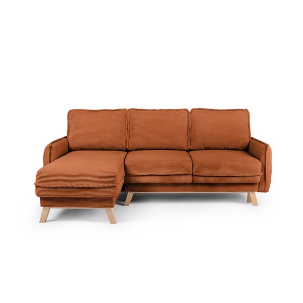 Sulankstoma (kintama) kampinė sofa oranžinės spalvos iš kordinio velveto Tori – Bonami Selection