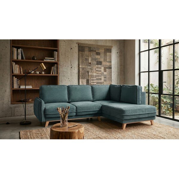 Iš kordinio velveto sulankstoma kampinė sofa turkio spalvos (su dešiniuoju kampu) Tori – Bonami Selection-image-1