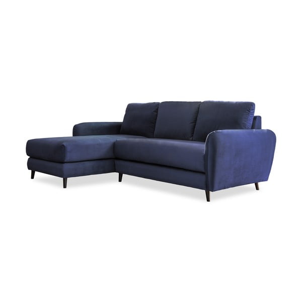 Mėlynos spalvos aksominė kampinė sofa su pakoja Miuform Cozy Claire, kairysis kampas