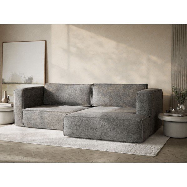 Pilkos spalvos sulankstoma/su sandėliavimo vieta kampinė sofa iš šenilinio audinio (su dešiniuoju kampu/su gultu) Velto – Maison de Rêve-image-4